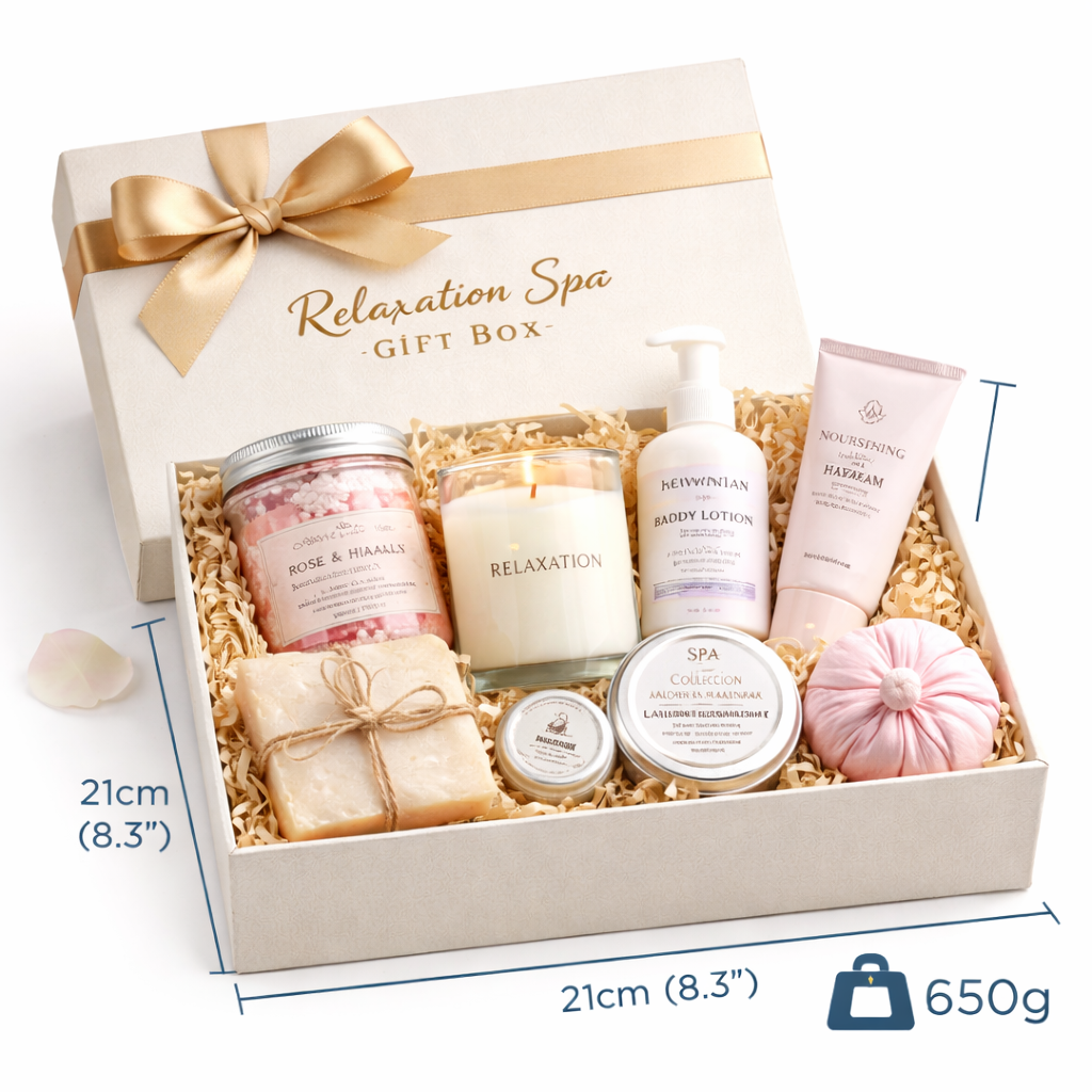 Relaxation Spa Gift Box – Luxury Self Care Hamper with Candle, Bath Salts & Skincare