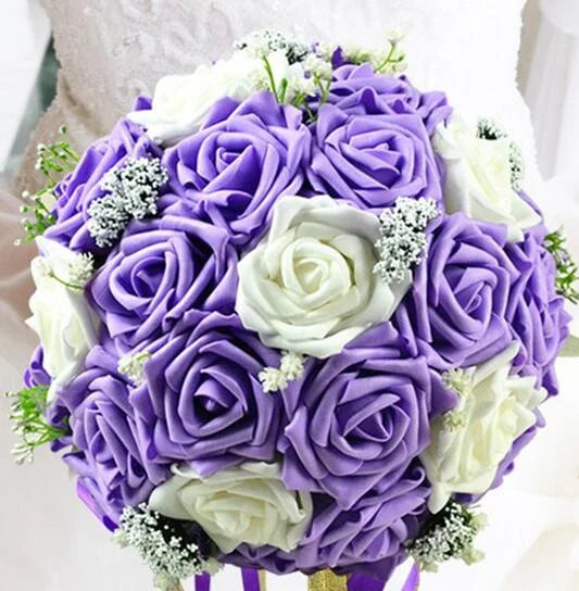 Artificial Rose Wedding Bouquet 24 Heads Romantic Bridal Hand Holding Flowers 26cm