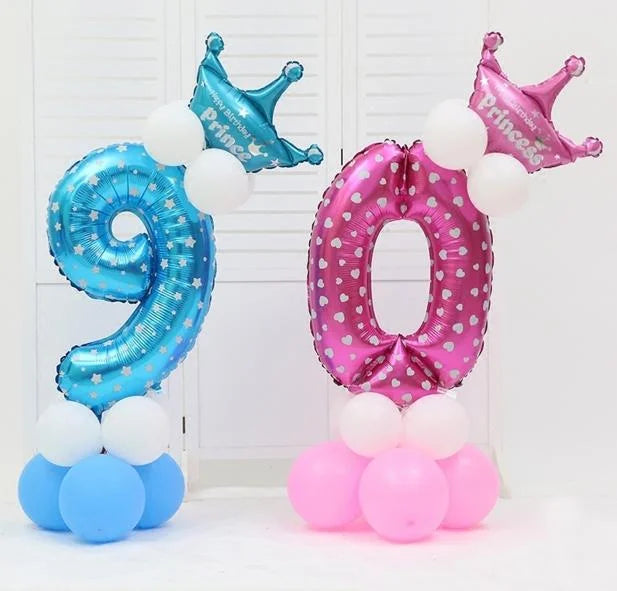 DIY Number Balloon Tower Kit with Crown Large Foil Age Birthday Party Decoration Boy Girl