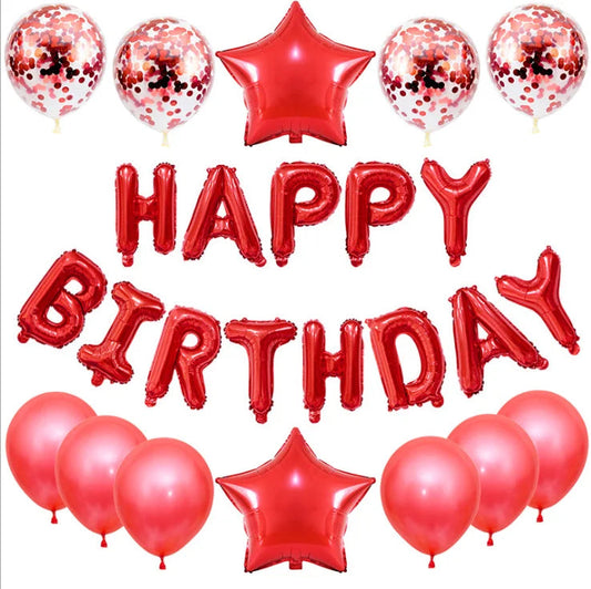 Happy Birthday Balloon Banner Set 25pcs Foil Letters Confetti Stars Party Kit