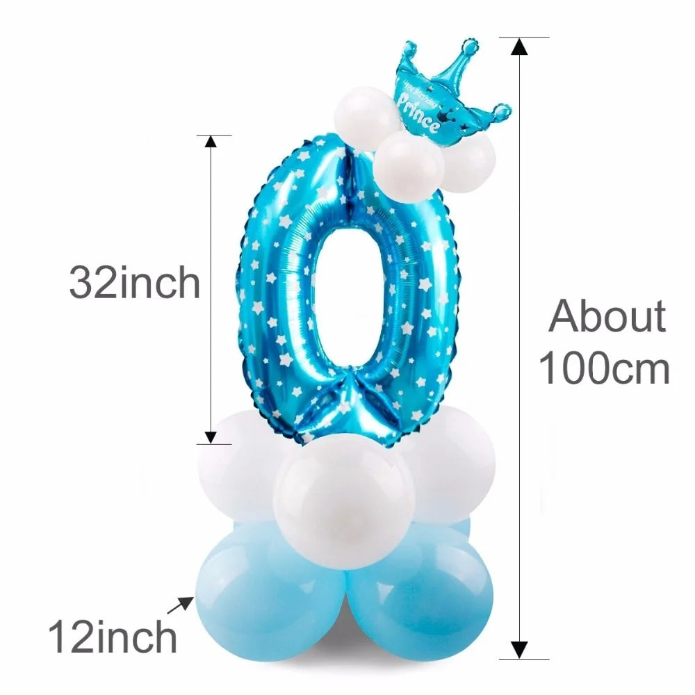 17pcs Birthday Number Balloon Set 32 Inch Foil Helium Decor Boy Girl