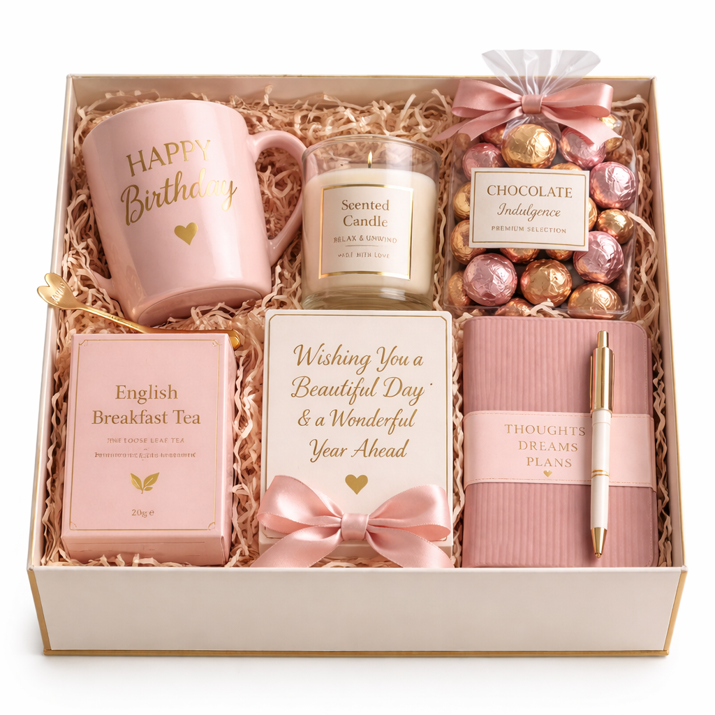 Luxury Birthday Gift Box Hamper for Her with Chocolate & Candle