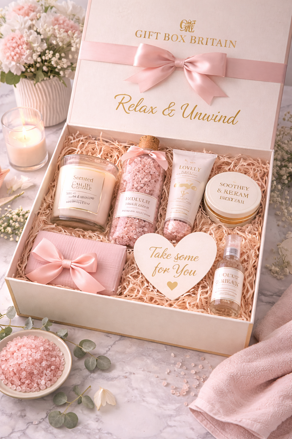 Luxury Self Care Spa Gift Box with Candle Bath Set Relaxation Kit for Women