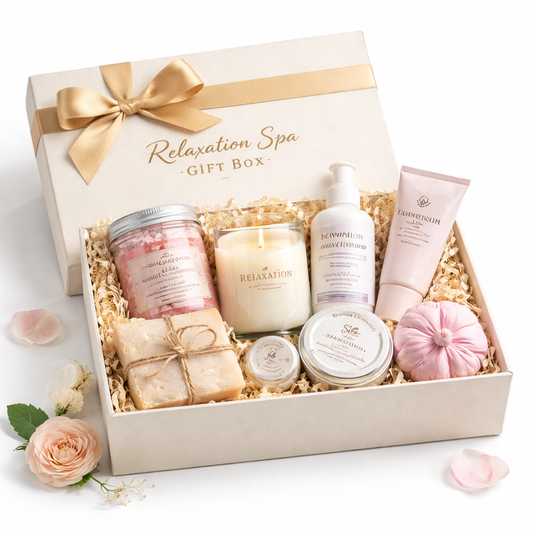 Relaxation Spa Gift Box – Luxury Self Care Hamper with Candle, Bath Salts & Skincare
